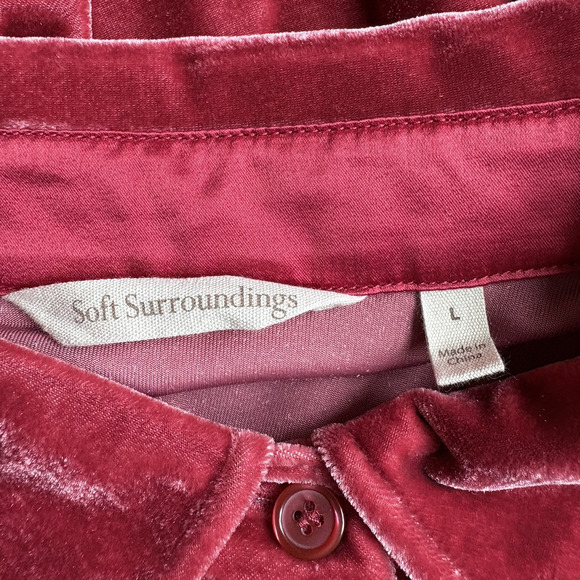 Soft Surroundings Velvet Boyfriend Tunic Button Up Shirt Garnet Red Cozy Luxe L - Picture 3 of 16